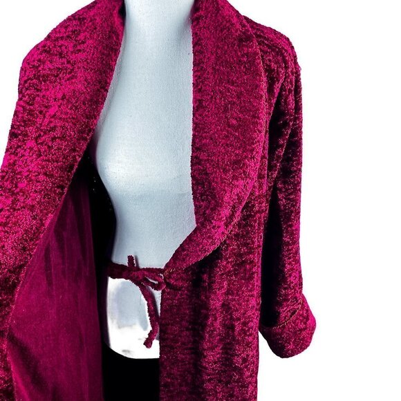 Vintage Diamond Tea Red Crushed Velvet Full Length Robe - Picture 12 of 15